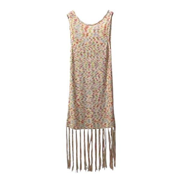 525 America Sleeveless Knit Fringe Dress Size Medium Swim Beach Coverup - Picture 5 of 16